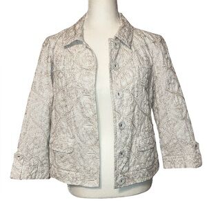 Charter Club Ivory & Beige Embroidered Lined Blazer Jacket Women’s Medium